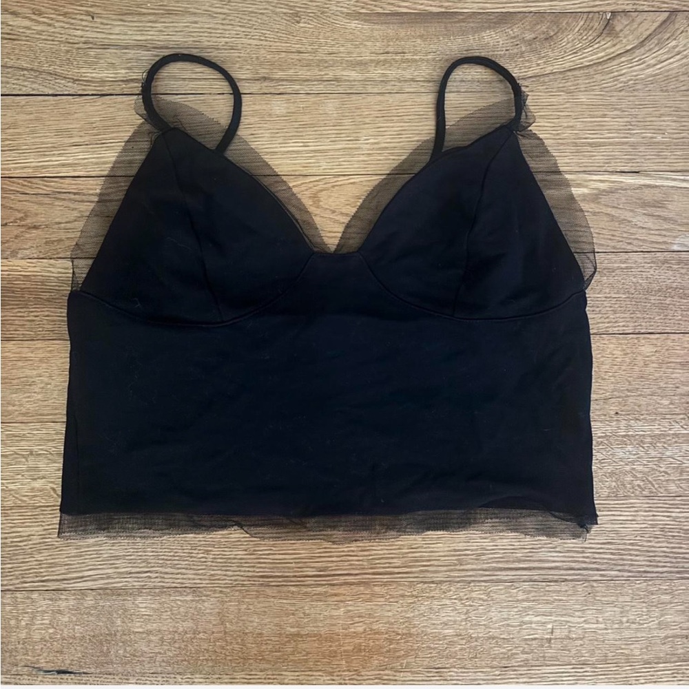 Black Mesh Cropped Going Out Top